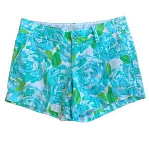 Lilly Pulitzer Callahan Shorts Size 4 Blue Green Floral 5" Inseam